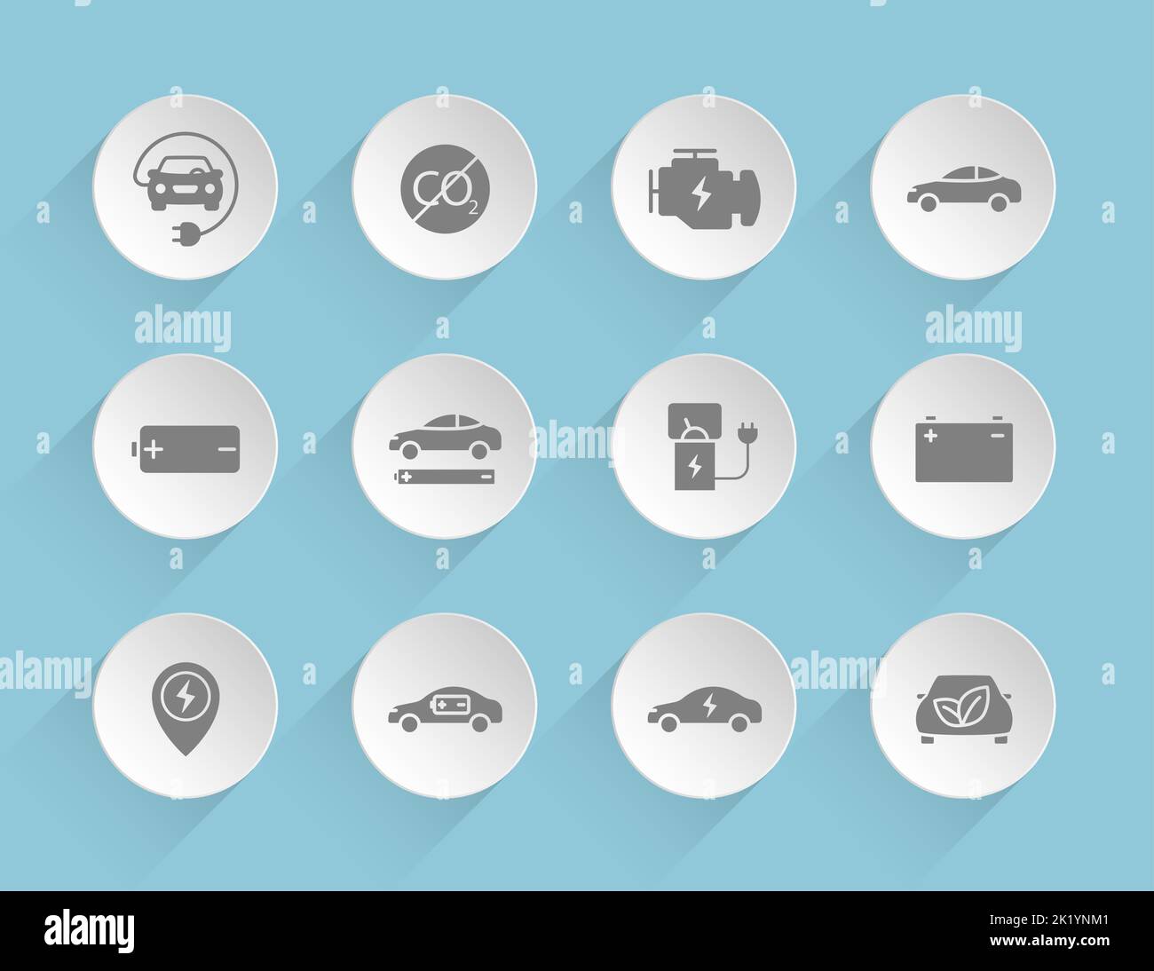 icônes de vecteur de voiture écologique sur des cercles de papier bouffis ronds Illustration de Vecteur
