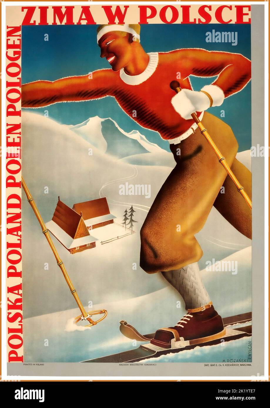 Vintage Pologne ski polonais ski 1920s Poster Sports d'hiver montagnes de neige Polonais Graphisme Europe de l'est Pologne Zima ski Vintage Travel Poster Vintage Retro hiver en Pologne ski polonais Banque D'Images