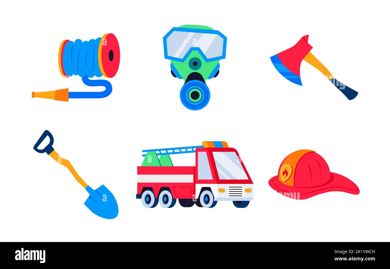 Kit de lutte contre la flamme - ensemble d'objets de style plat Illustration de Vecteur