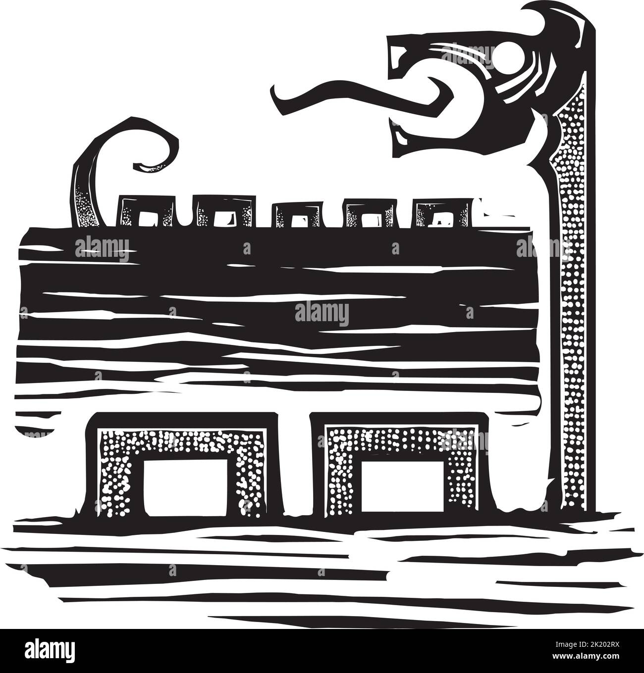 Serpent de mer style expressionniste de coupe de bois ou monstre Loch Ness Illustration de Vecteur