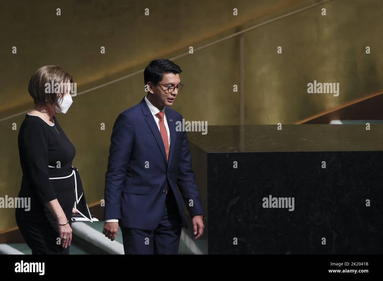 Le président malgache Andry Rajoelina arrive pour prendre la parole à la session de 77th de l'Assemblée générale des Nations Unies au Siège de l'ONU à New York, aux États-Unis, au 21 septembre 2022. REUTERS/Brendan McDermid Banque D'Images