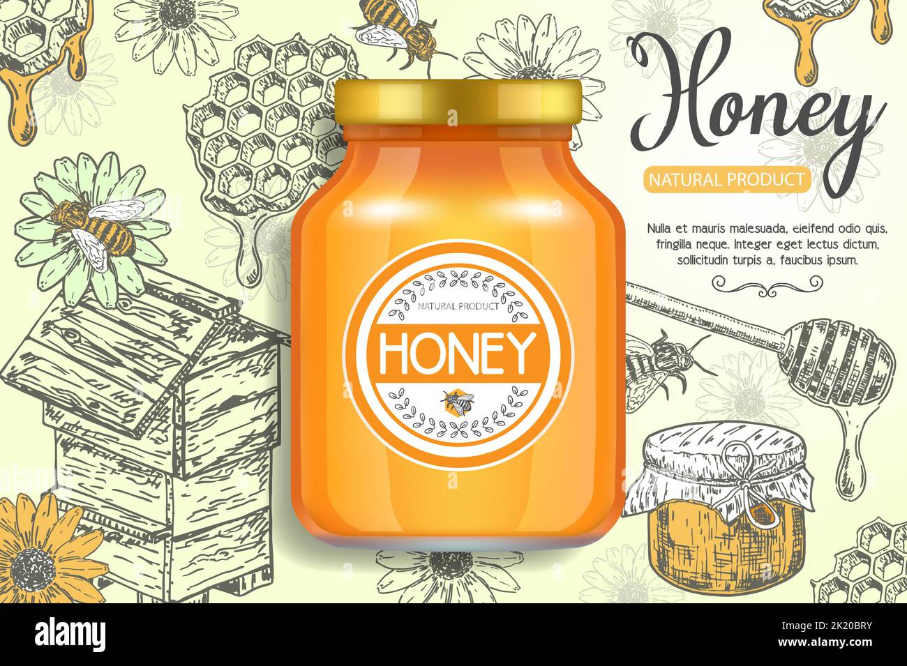 Modèle d'affiche vectoriel d'annonces de miel naturel Illustration de Vecteur
