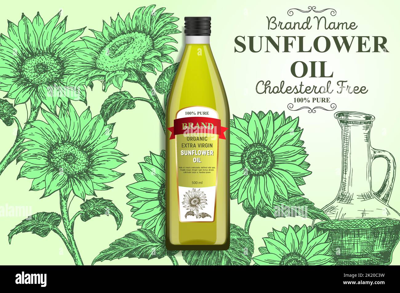 Affiche vectorielle pour les annonces d'huile de tournesol, modèle de bannière Illustration de Vecteur