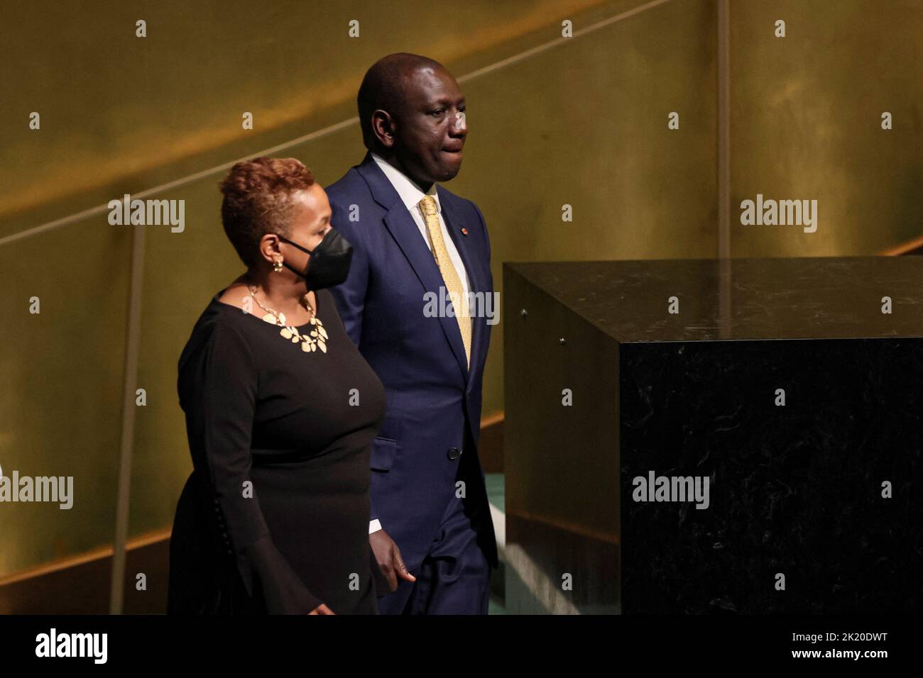 Le Président du Kenya, William Samoei Ruto, arrive pour prendre la parole à la session de 77th de l'Assemblée générale des Nations Unies au Siège de l'ONU à New York, aux États-Unis, au 21 septembre 2022. REUTERS/Brendan McDermid Banque D'Images