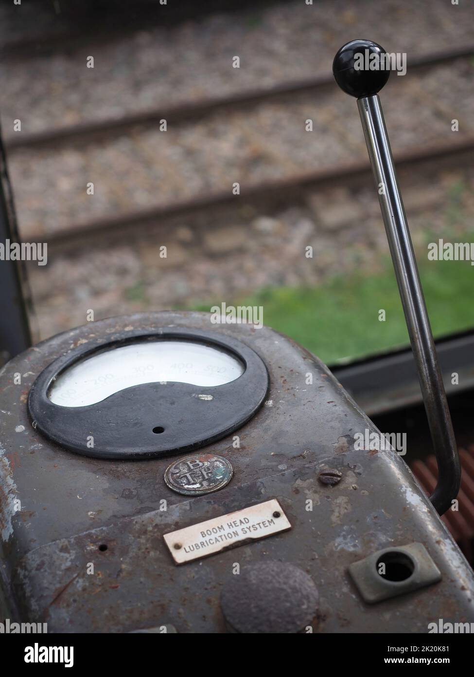 À l'intérieur de la cabine du conducteur des Ransomes et de la ligne de conduite à pied du Rapier W1400 « vue » Banque D'Images