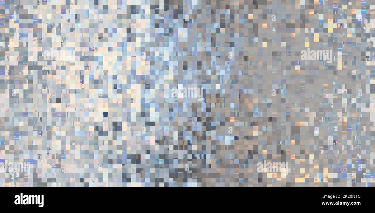Texture d'arrière-plan carré mosaïque argentée holographique sans couture irisée feuille chromée vaporwave. Pastel nacré prisme arc-en-ciel effet pixel effet Glitch pa Banque D'Images