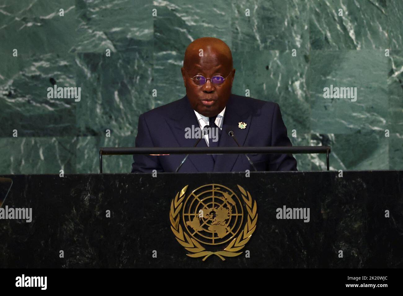 La Présidente du Ghana Nana Addo Dankwa Akufo-Addo s'adresse à la session de 77th de l'Assemblée générale des Nations Unies au siège de l'ONU à New York, aux États-Unis, au 21 septembre 2022. REUTERS/Mike Segar Banque D'Images