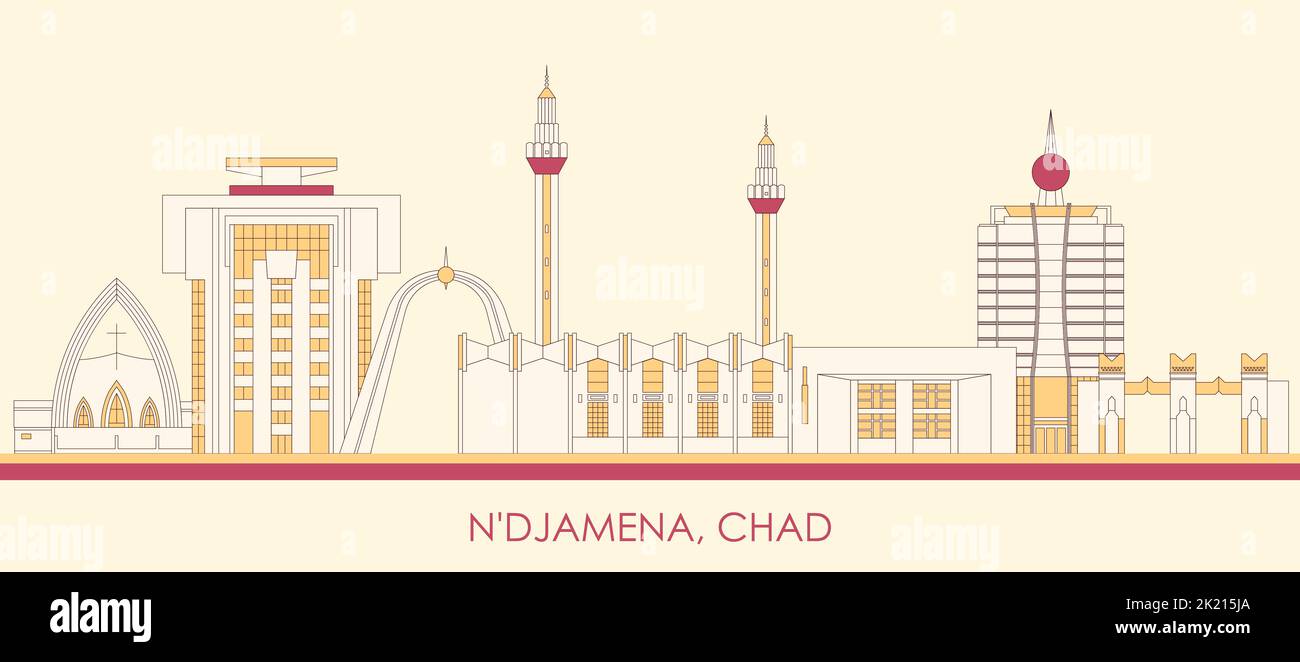 Caricature Panorama de la ville de n'djamena, Tchad - illustration vectorielle Illustration de Vecteur