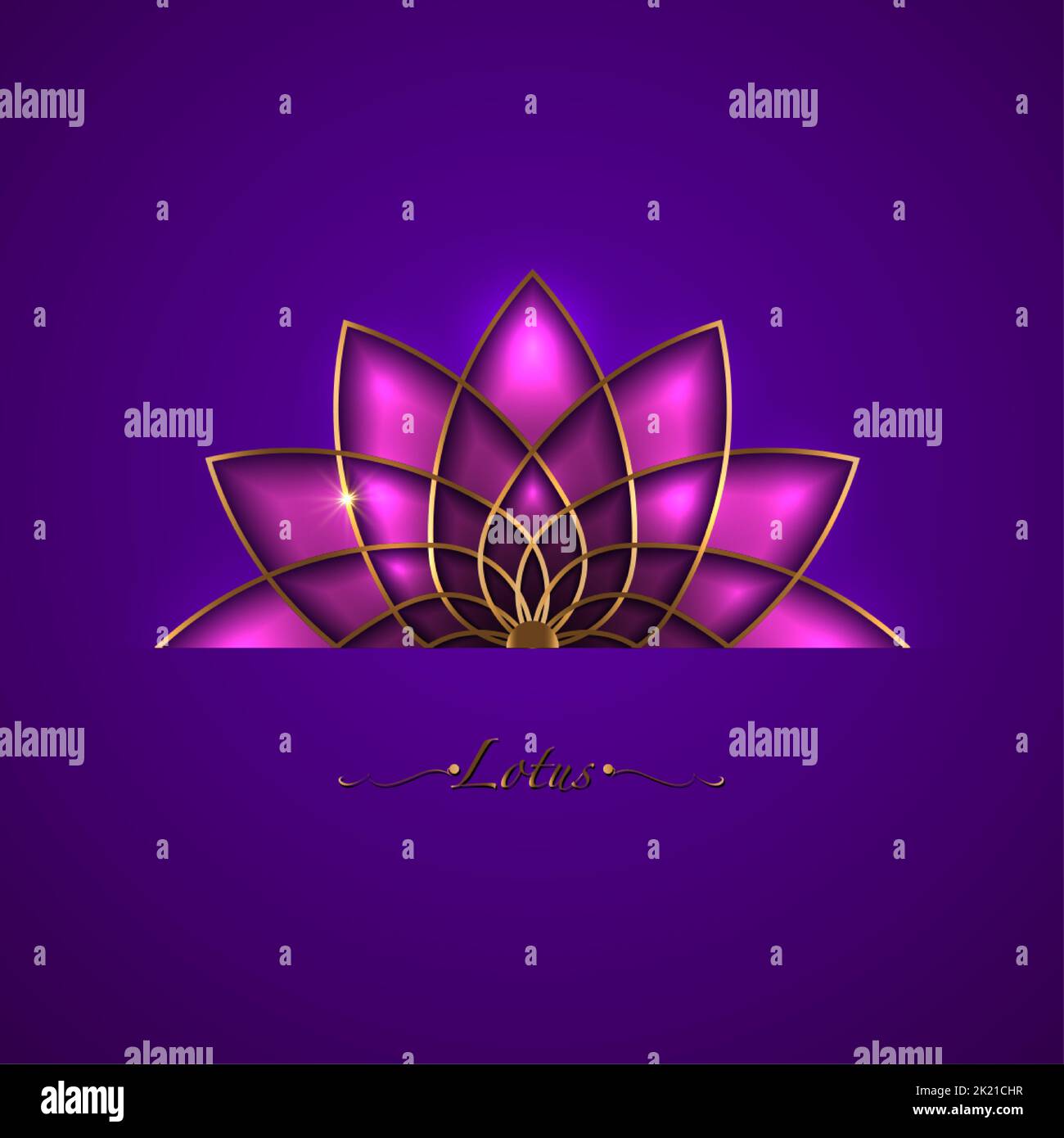 Fleur de Lotus rose, mandala à géométrie sacrée, ornement de luxe doré, logo floral d'art de ligne d'or. Symboles fleuris du yoga, du spa, du salon de beauté, Illustration de Vecteur