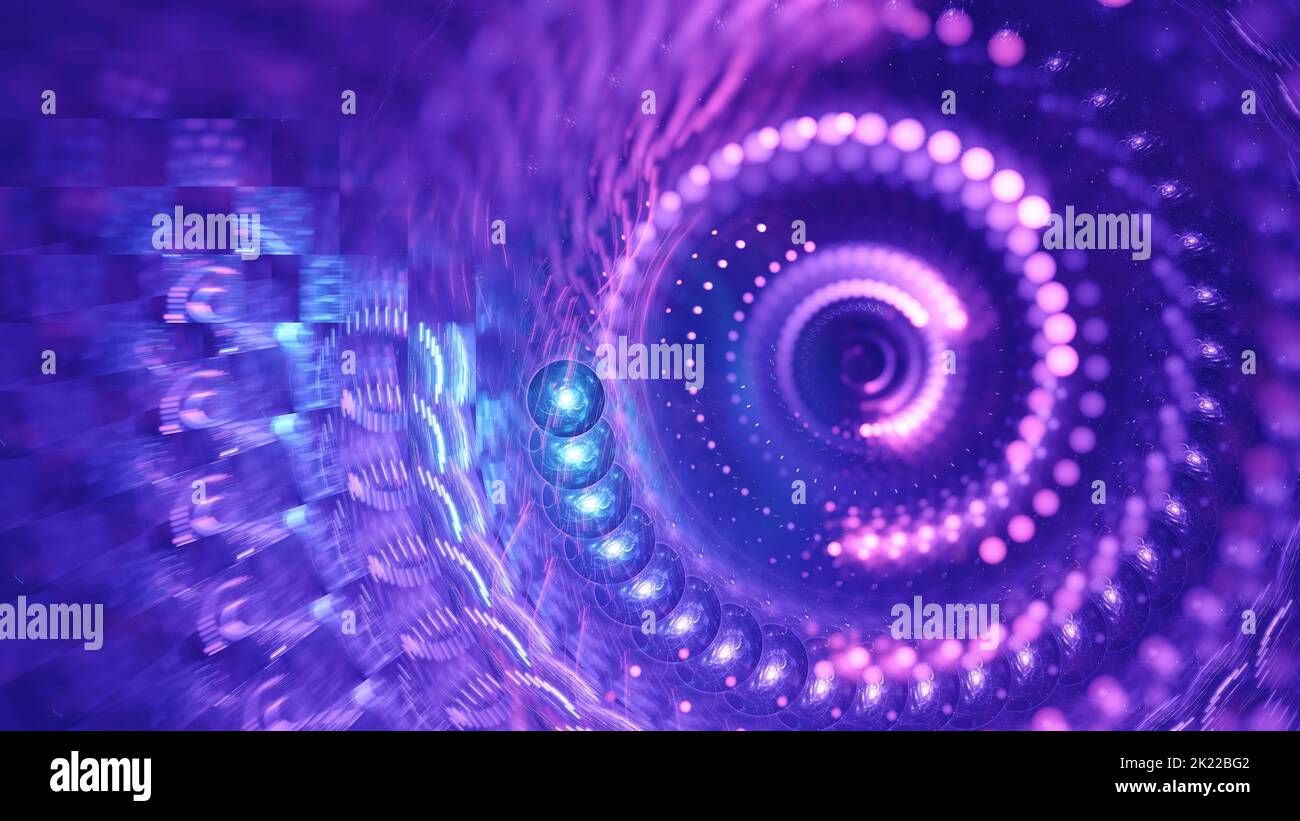 Futuriste bleu rose et violet cyber punk Glitch spirale lumière effet fractale arrière-plan. Texte d'explosion des formes d'ondes vaporetto abstraites lumineuses Banque D'Images