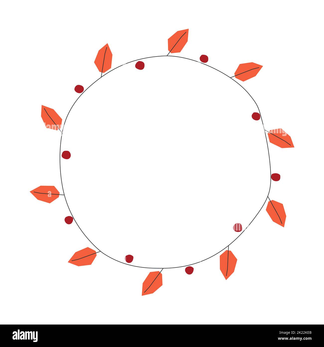 Illustration de cercle isolé vectoriel avec couronne bonacale plate. Cadre rond avec branche d'arbre avec feuilles d'orange et baies rouges. Décoration d'orme organique Illustration de Vecteur