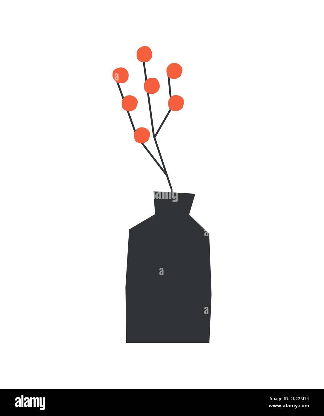 Illustration d'automne isolée vectorielle avec décoration classique - vase noir et branche avec berrirs orange. Symbole géométrique de l'heure d'automne. Décorati Illustration de Vecteur