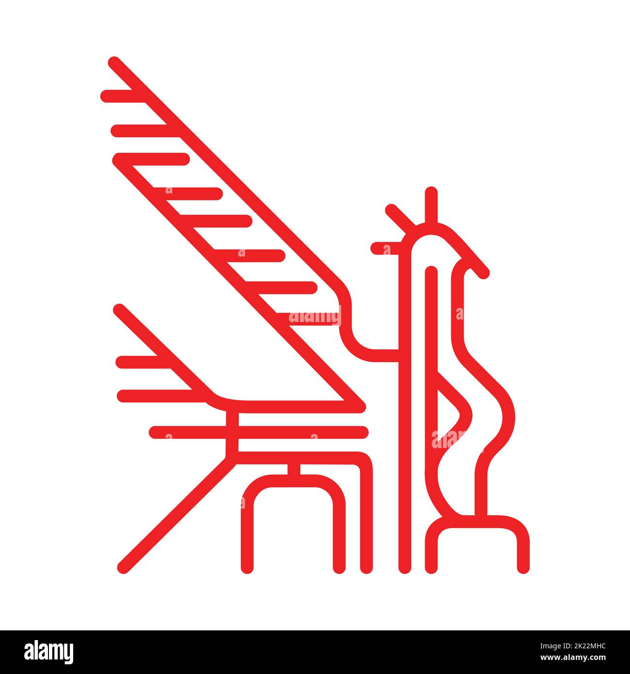 Illustration vectorielle isolée avec symbole géométrique rouge de l'oiseau. La forme ornithomorphique est un élément indigène ornemental des Carélie et des Finnois. Décor Illustration de Vecteur