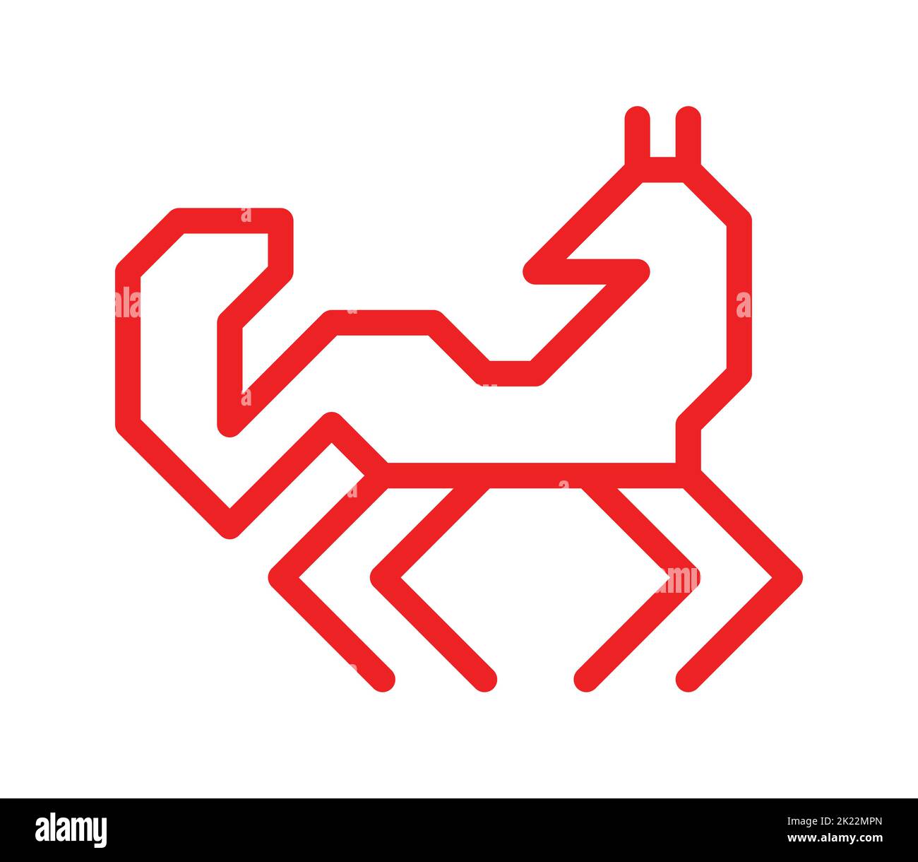 Concept plat à isolation vectorielle avec symbole animal simplifié rouge du chien esquimau. Icône en forme d'animal ornemental traditionnel des habitants de Carélie et de Finlande Illustration de Vecteur