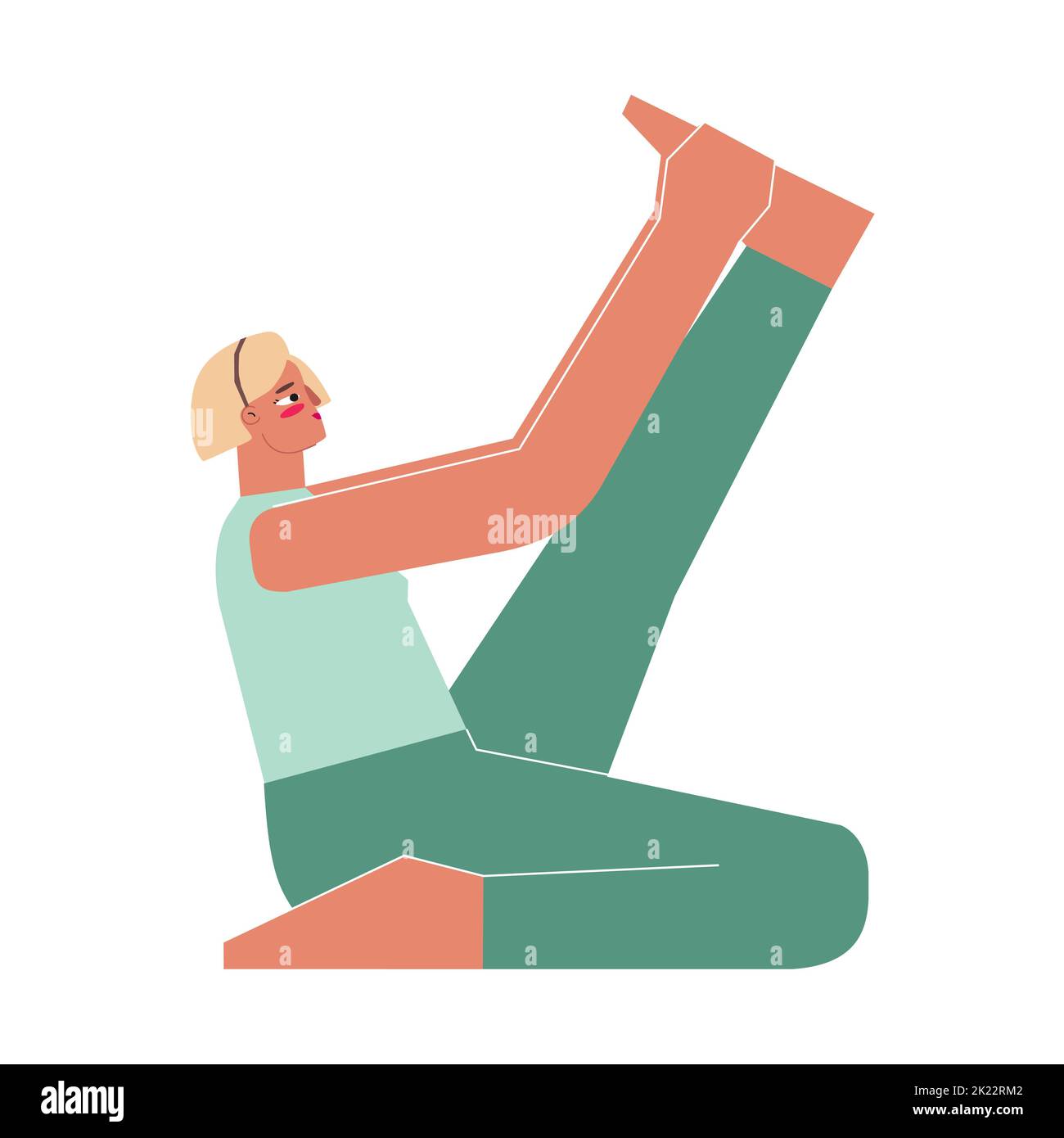 Concept vectoriel isolé avec caractère femelle plat. Une femme forte apprend une posture assise à Krounchasana lors d'un cours de yoga. Exercice de fitness - posture du héron Illustration de Vecteur