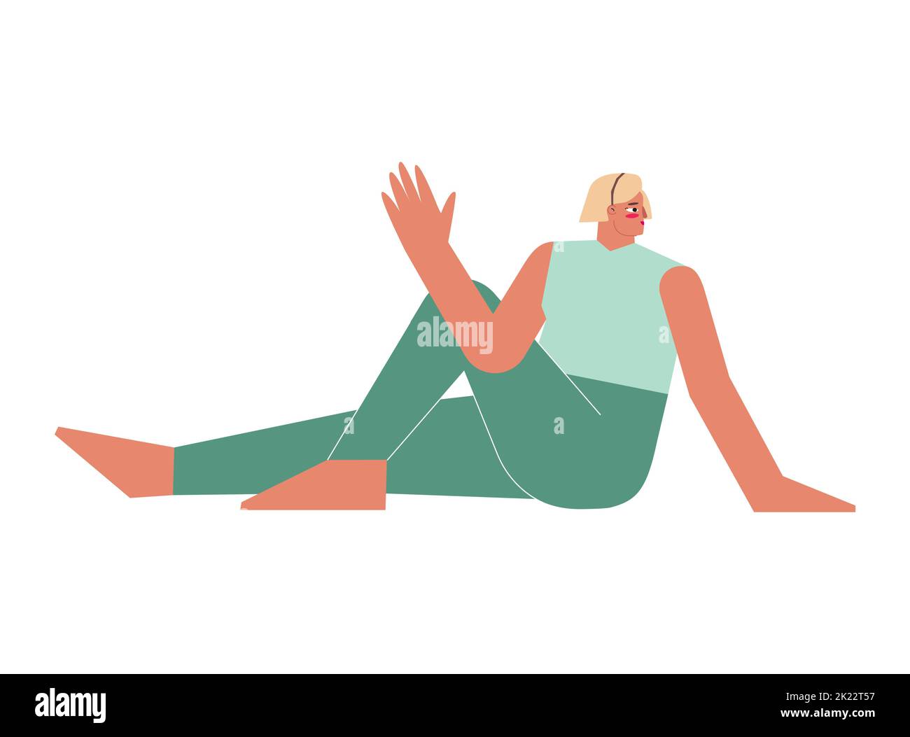 Concept plat à isolation vectorielle avec caractère femelle. Exercice sportif - la pose de Marichi. Une femme forte apprend la posture - Marichyasana III Illustration de Vecteur