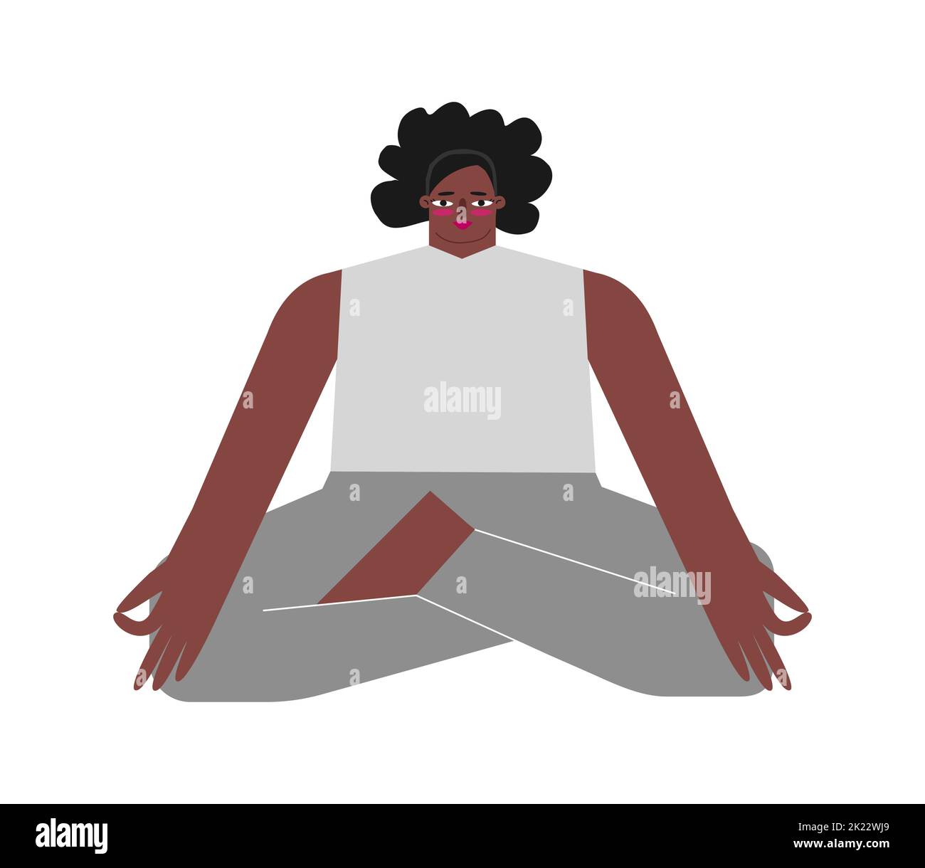 Illustration vectorielle isolée à caractère afro-américain plat. Une femme forte apprend une posture d'étirement et fait de l'adept poser à la classe de yoga. Exeur de noyau Illustration de Vecteur