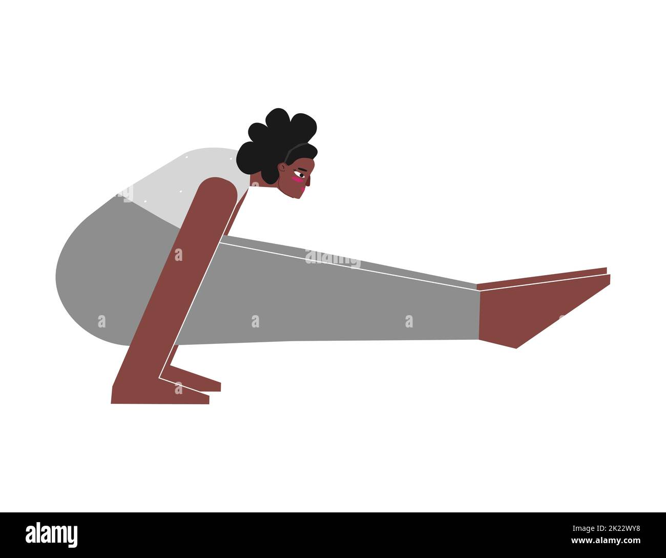 Illustration vectorielle isolée à caractère afro-américain féminin plat. La femme positive du corps apprend la posture d'équilibrage du bras Tittibhasana à la classe de yoga. Illustration de Vecteur