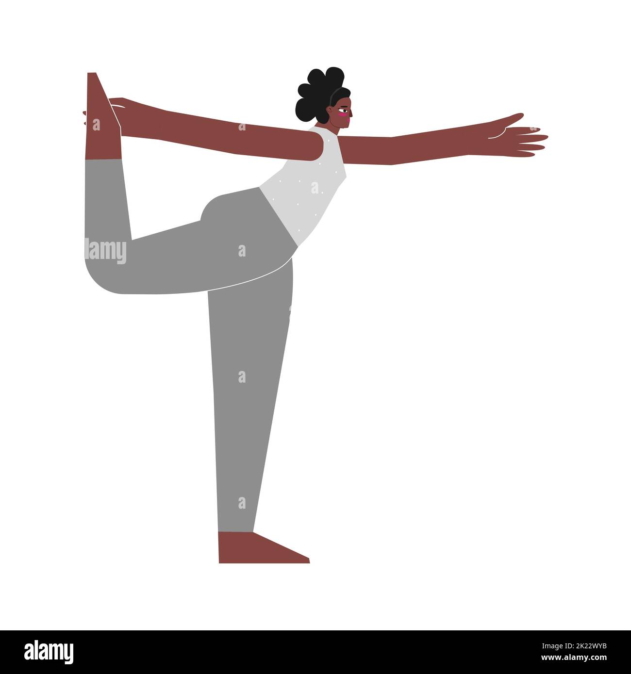 Illustration vectorielle avec personnage féminin jeune plat. Sportive afro-américaine femme apprend la posture d'étirement et fait Lord of the Dance pose à yog Illustration de Vecteur