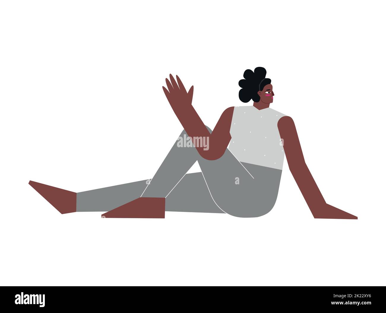 Concept plat à isolation vectorielle avec caractère afro-américain féminin. Exercice sportif - la pose de Marichi. Une femme forte apprend la posture - Marichyasana II Illustration de Vecteur