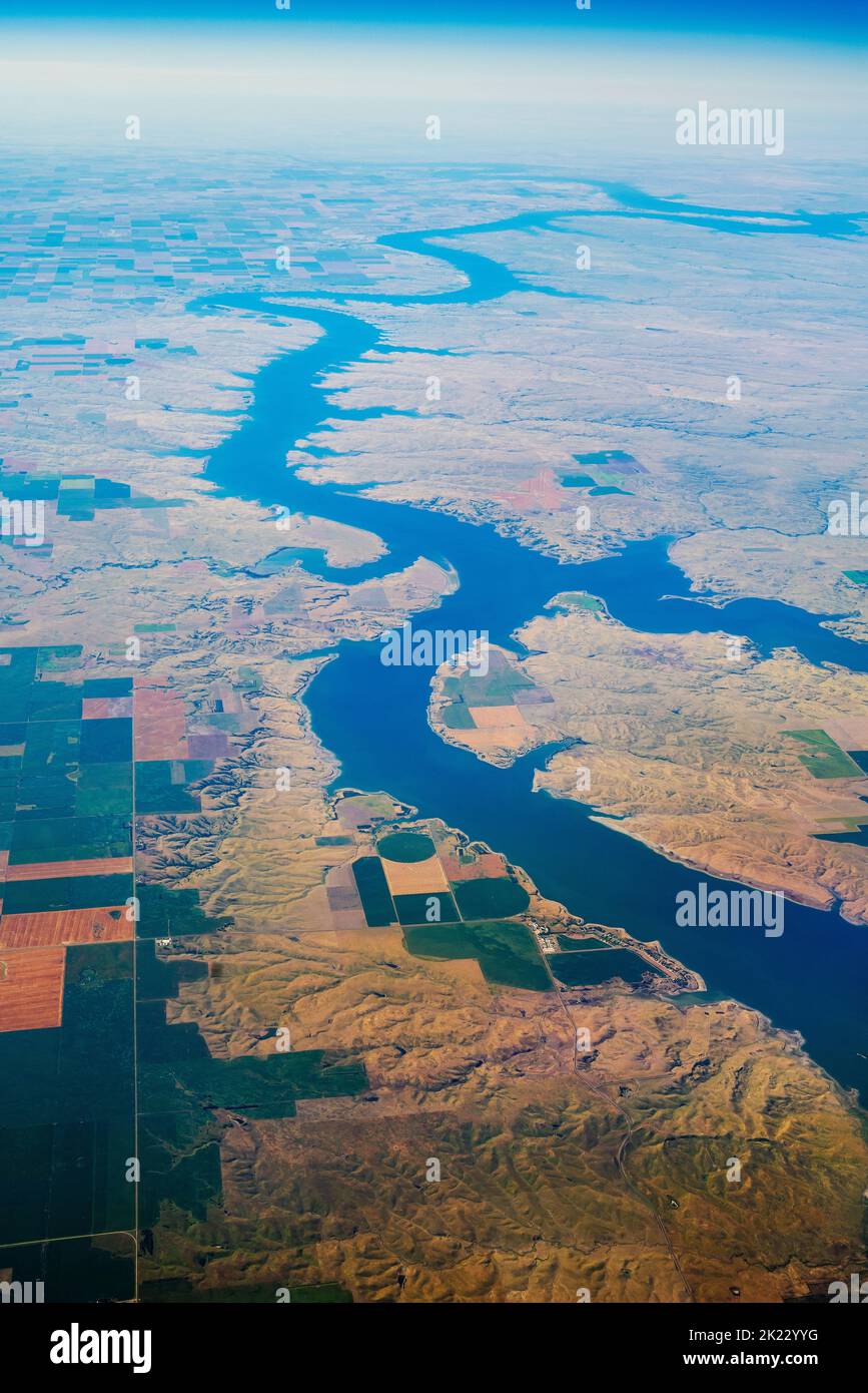 Vue aérienne de la rivière Missouri, Dakota du Sud, États-Unis Banque D'Images