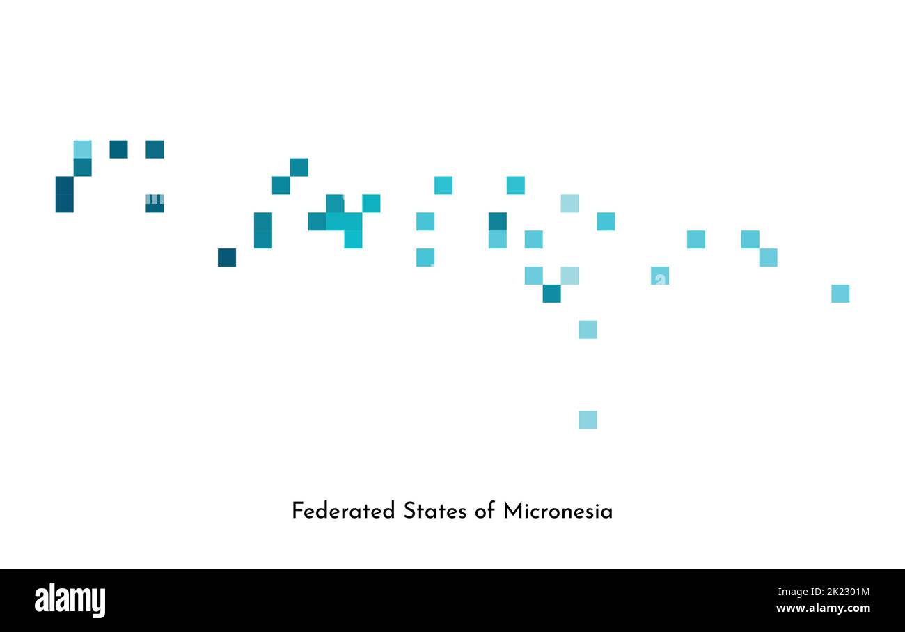 Illustration géométrique à vecteur isolé avec silhouette simplifiée en bleu glacé de la carte des États fédérés de Micronésie. Style pixel art pour modèle NFT. À faire Illustration de Vecteur