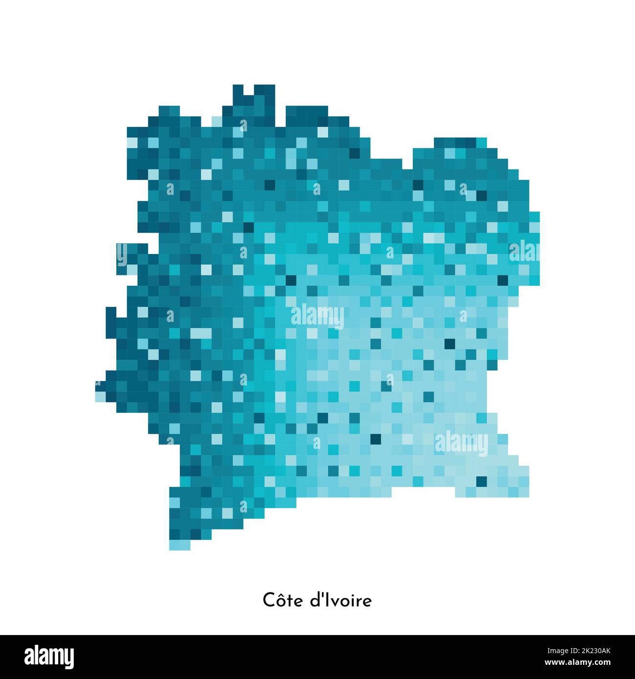 Illustration géométrique à vecteur isolé avec simple forme bleu glacé de la carte de Côte d'Ivoire (Côte d'ivoire). Style pixel art pour modèle NFT. Logo en pointillés avec Illustration de Vecteur