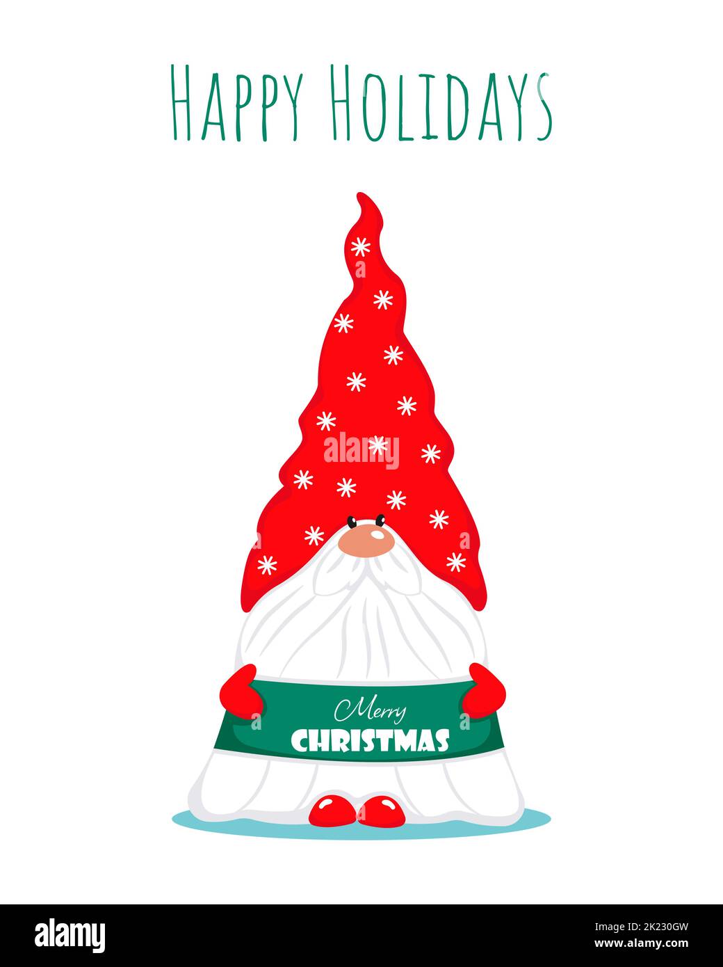 Carte de vœux de Noël avec un joli gnome barbu. Caractère de vacances d'hiver. Illustration vectorielle de style plat. Joyeux Noël Illustration de Vecteur