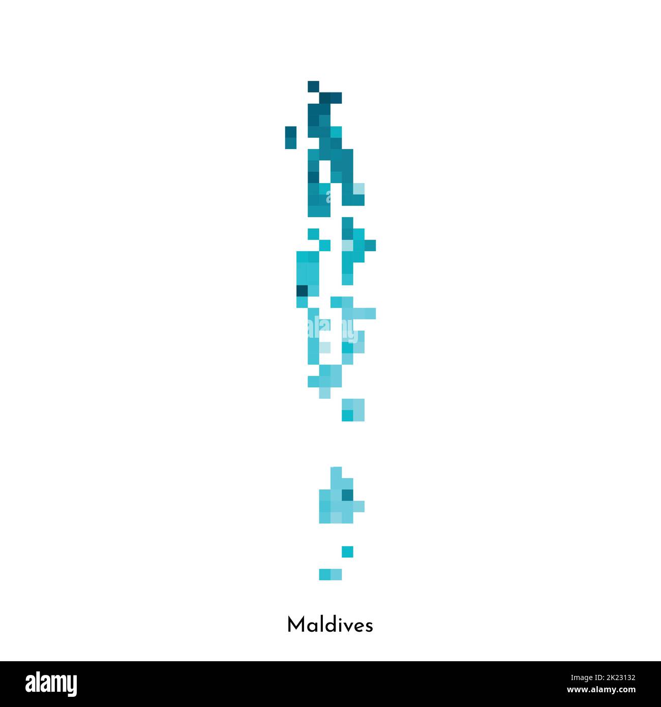 Illustration géométrique à vecteur isolé avec la forme simple bleu glacé de la carte des Maldives. Style pixel art pour modèle NFT. Logo en pointillés avec texture dégradé Illustration de Vecteur