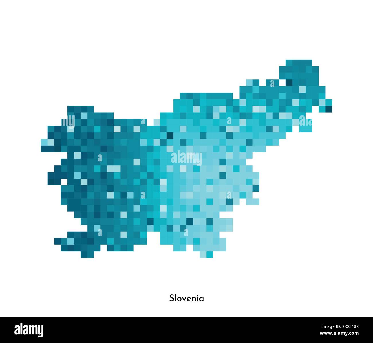 Illustration géométrique vectorielle isolée avec forme simple bleu glacé de la carte de Slovénie. Style pixel art pour modèle NFT. Logo en pointillés avec texture dégradé Illustration de Vecteur