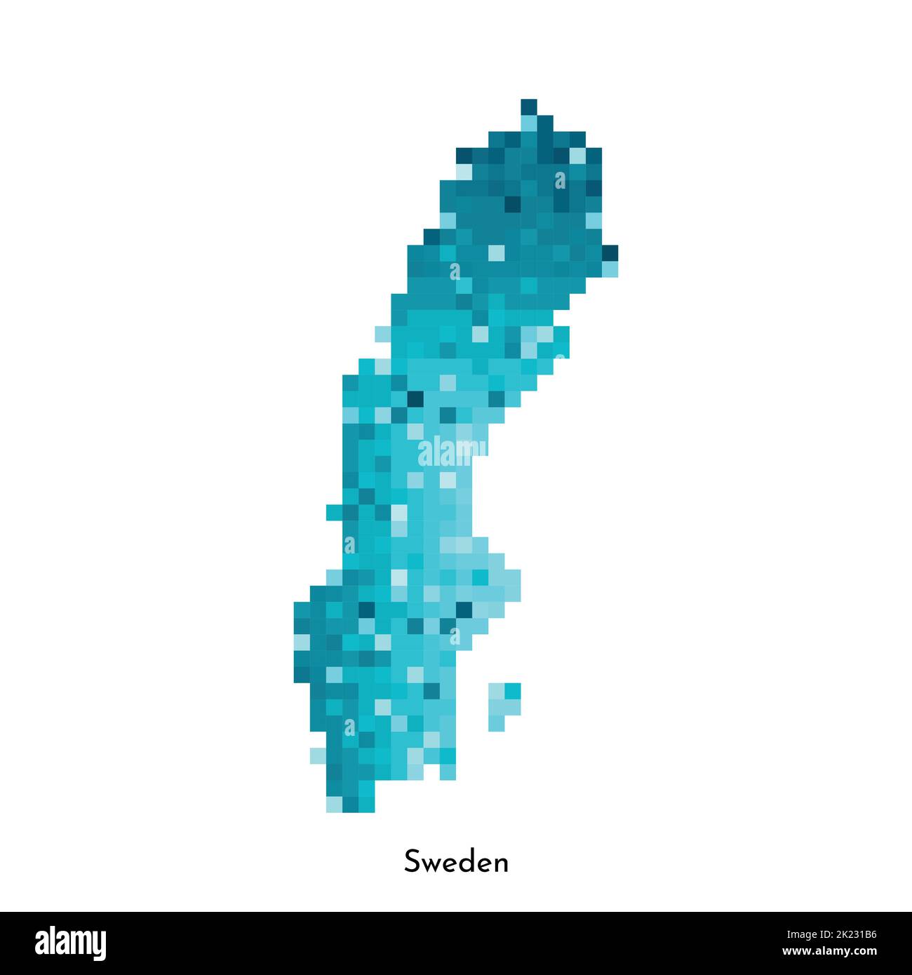 Illustration géométrique à vecteur isolé avec une simple forme bleu glacé de la carte de Suède. Style pixel art pour modèle NFT. Logo en pointillés avec texture dégradé f Illustration de Vecteur