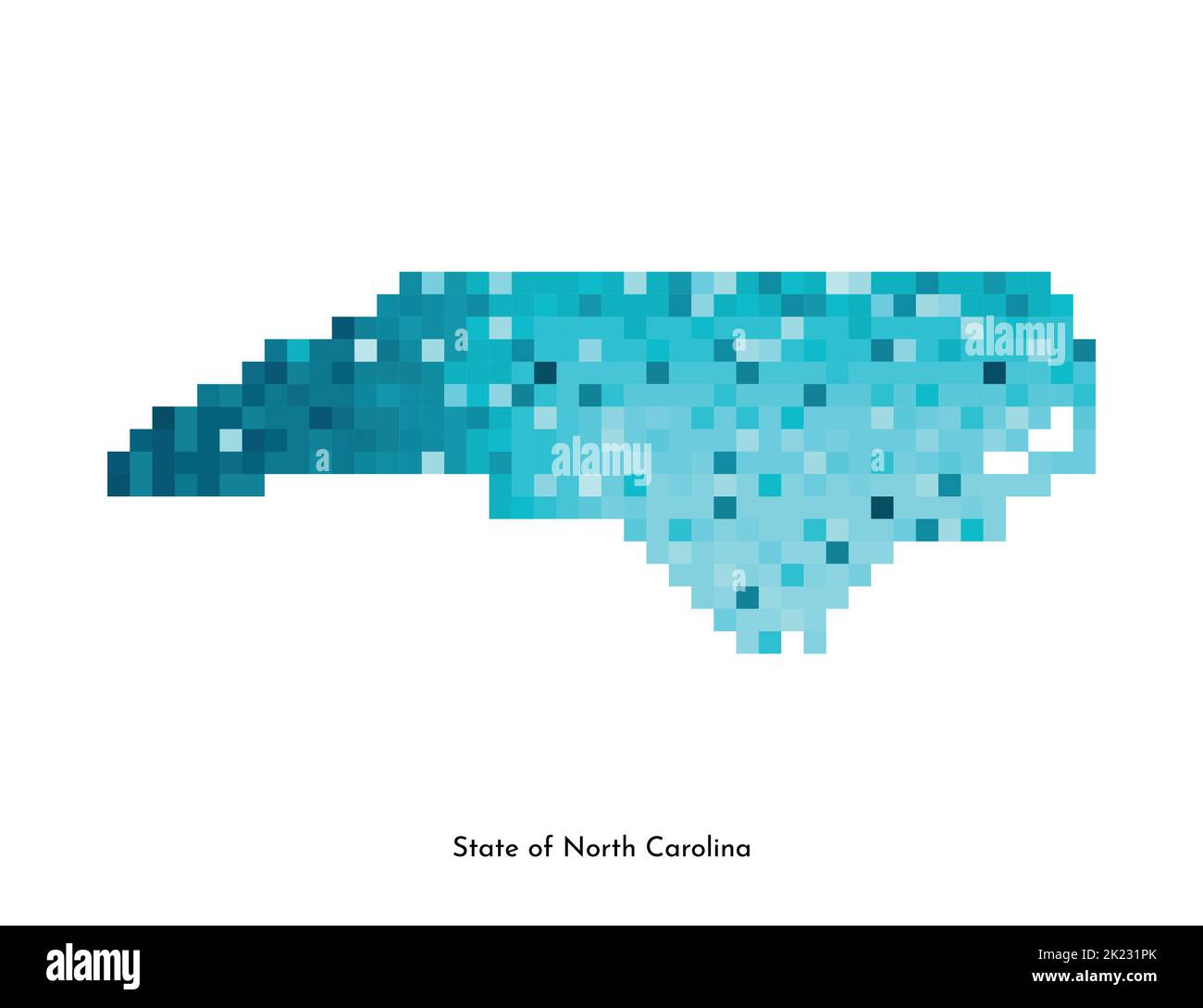 Illustration géométrique à vecteur isolé avec zone bleu glacé des États-Unis - carte de l'État de la Caroline du Nord. Style pixel art pour modèle NFT. Logo simple et coloré Illustration de Vecteur