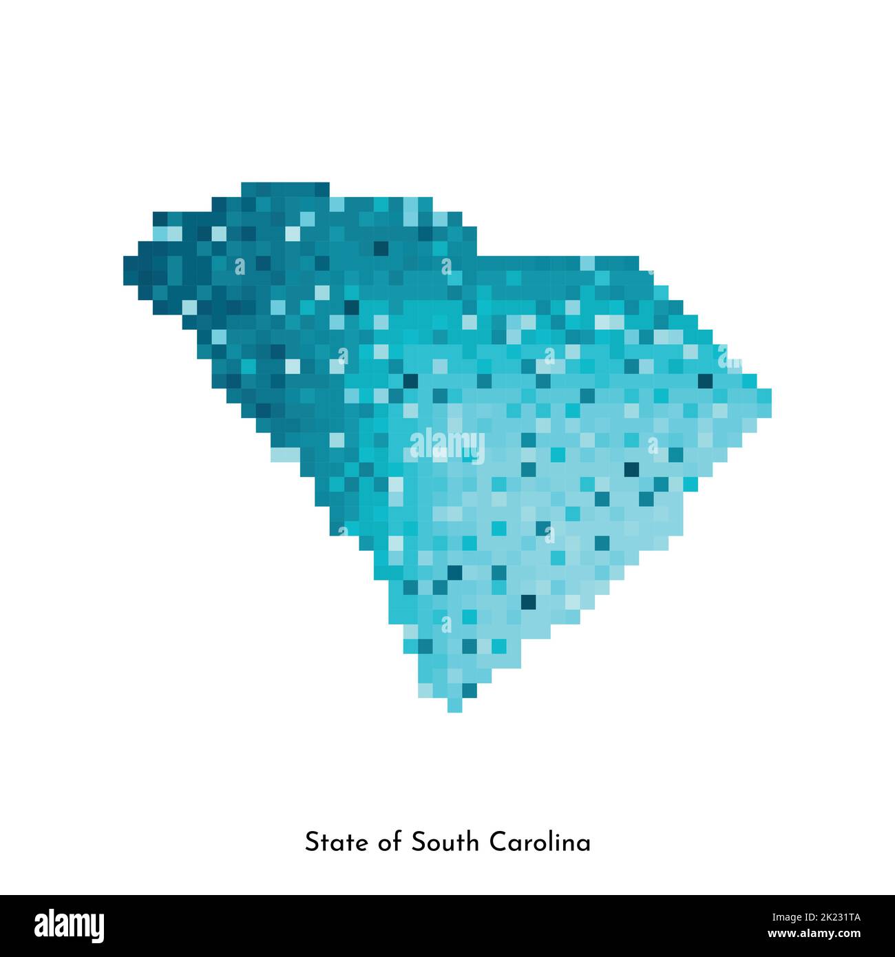 Illustration géométrique à vecteur isolé avec zone bleu glacé des États-Unis - carte de l'État de la Caroline du Sud. Style pixel art pour modèle NFT. Logo simple et coloré Illustration de Vecteur
