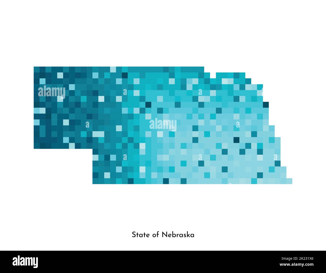 Illustration géométrique à vecteur isolé avec zone bleu glacé des États-Unis - carte de l'État du Nebraska. Style pixel art pour modèle NFT. Logo simple et coloré avec Illustration de Vecteur