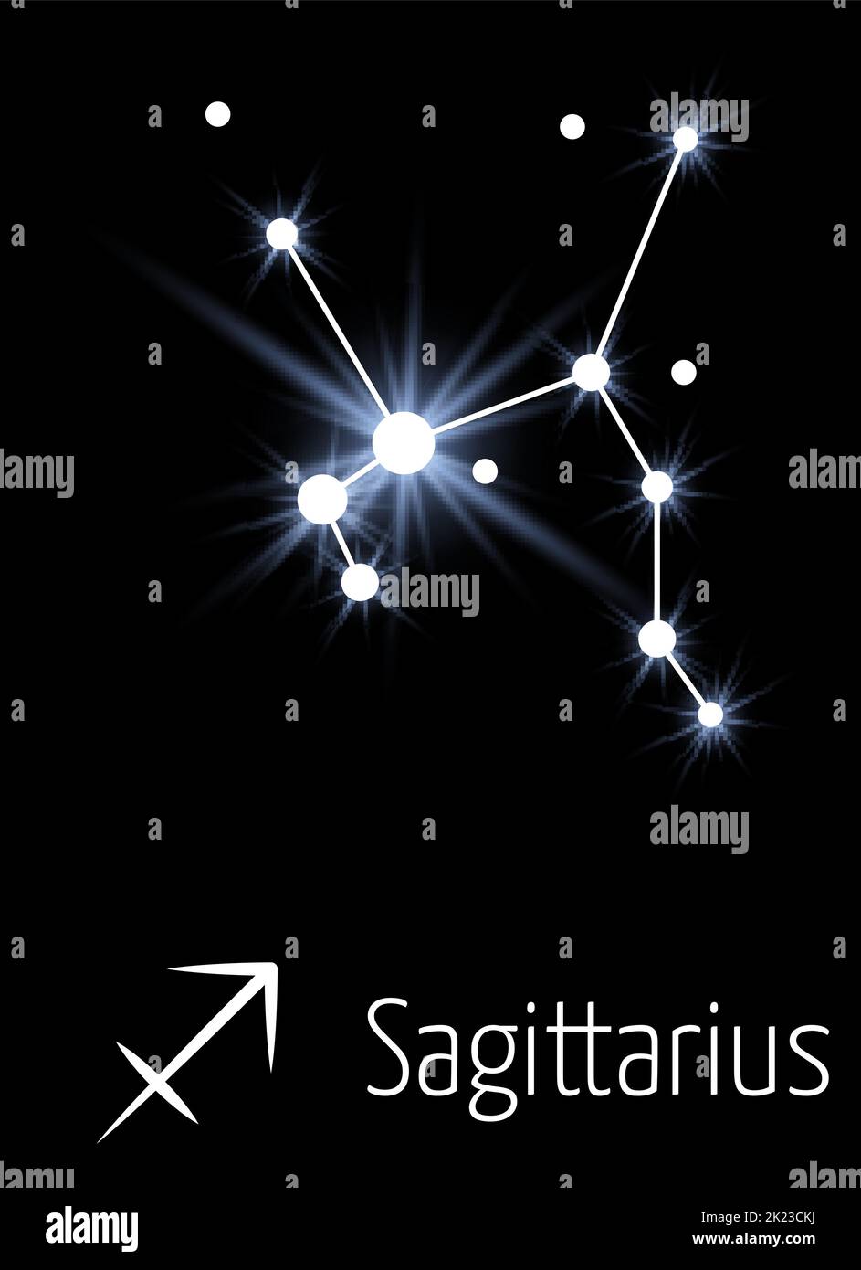 Signe de l'horoscope Sagittaire. Constellation d'étoiles étincelantes dans l'espace Illustration de Vecteur