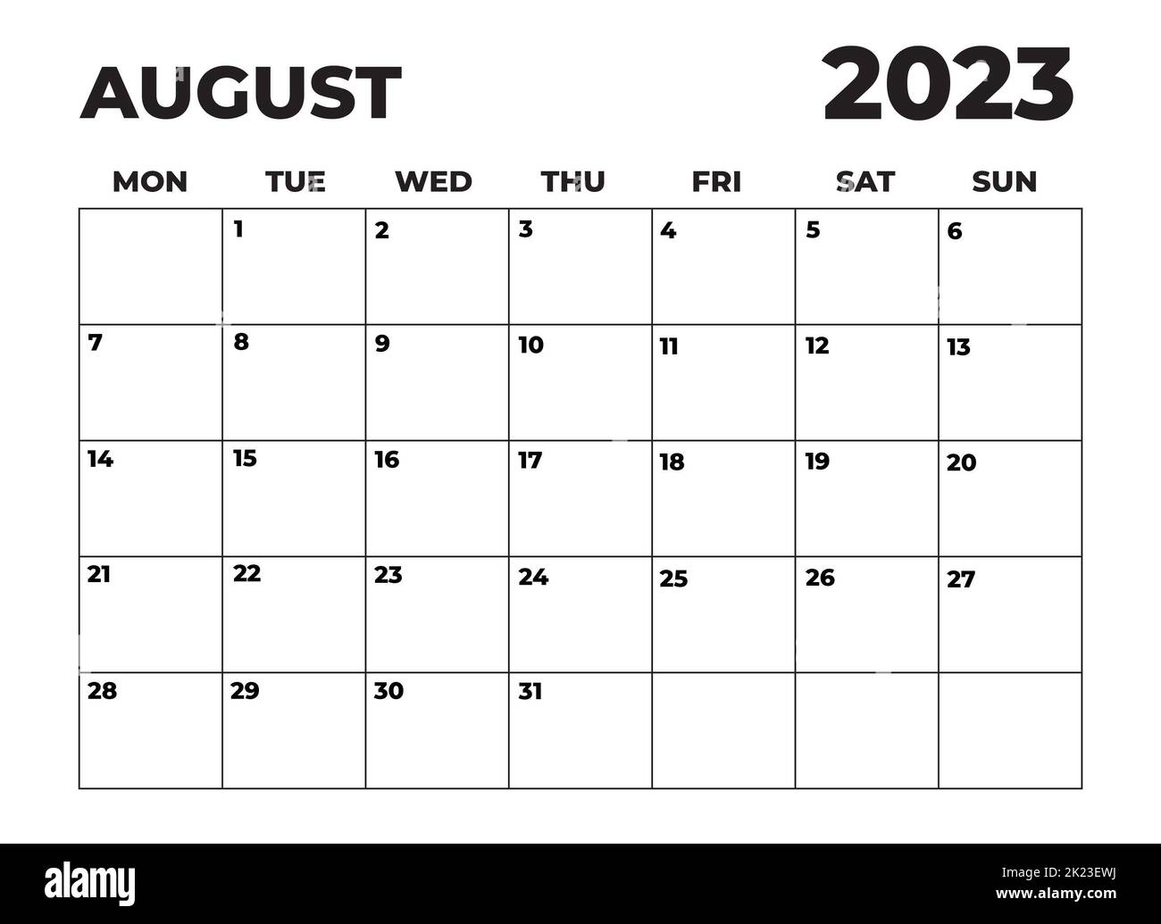 Mes De Agosto 2023 Août 2023 Calendrier mensuel de bureau pour 2023 ans sur table en bois  Photo Stock - Alamy