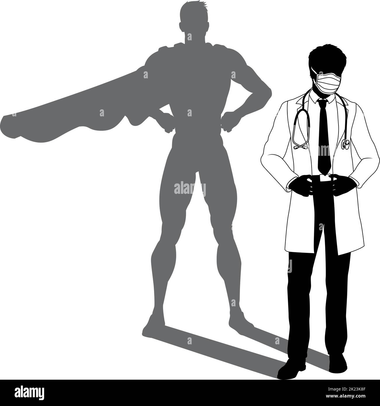 Super-héros Doctor avec Super Hero Shadow Silhouette Illustration de Vecteur
