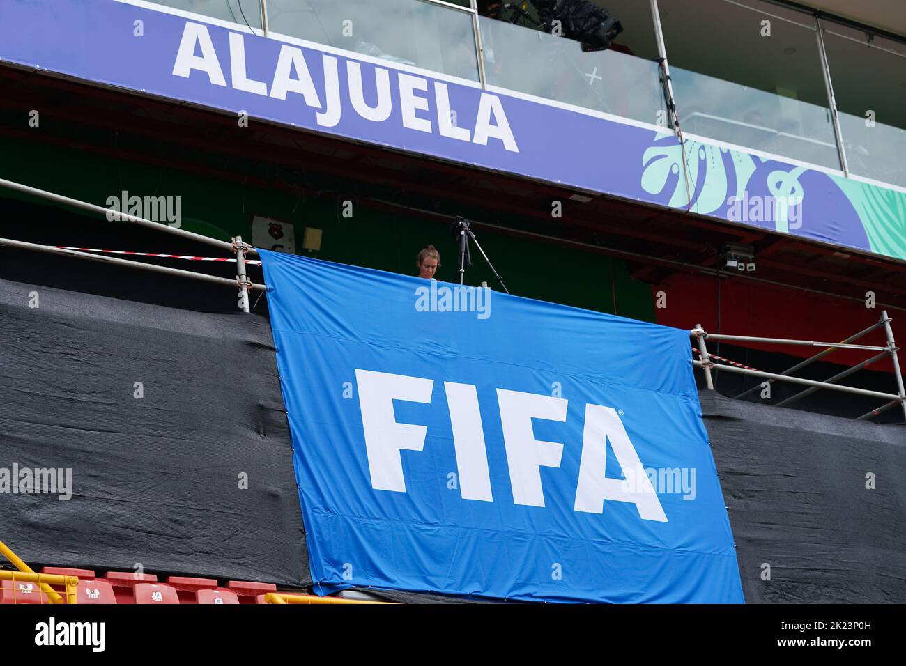 Alajuela, Costa Rica. 13th août 2022. Alajuela, Costa Rica, 13 août 2022: Bannière de la FIFA lors de la coupe du monde des femmes de la FIFA U20 Costa Rica 2022 match de football entre l'Allemagne et la Nouvelle-Zélande à Morera Soto à Alajuela, Costa Rica. (Daniela Porcelli/SPP) crédit: SPP Sport presse photo. /Alamy Live News Banque D'Images