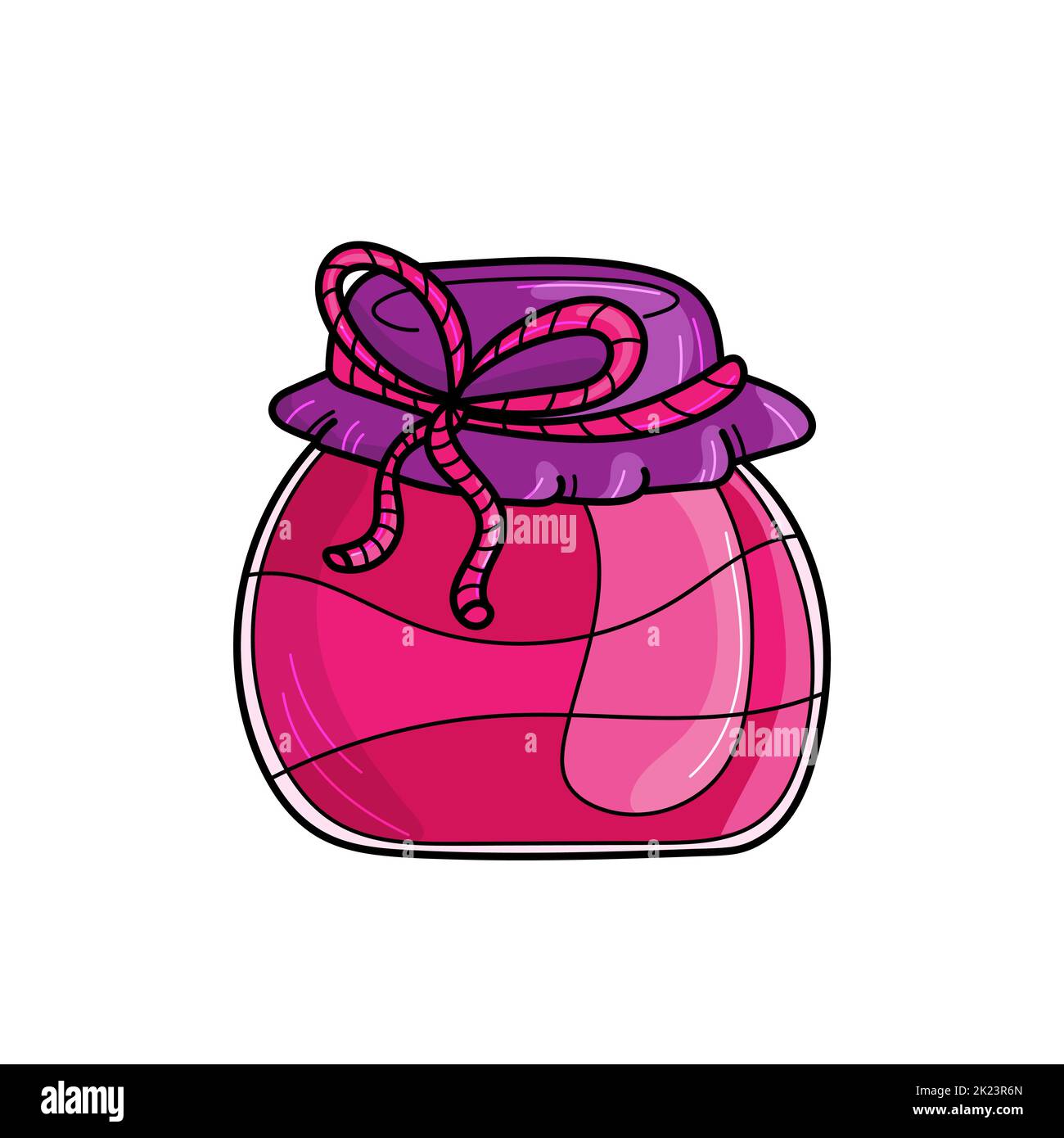 Joli pot de confiture de fraises isolé sur fond blanc. Illustration vectorielle dessinée à la main en style crachoir. Couleurs roses Illustration de Vecteur