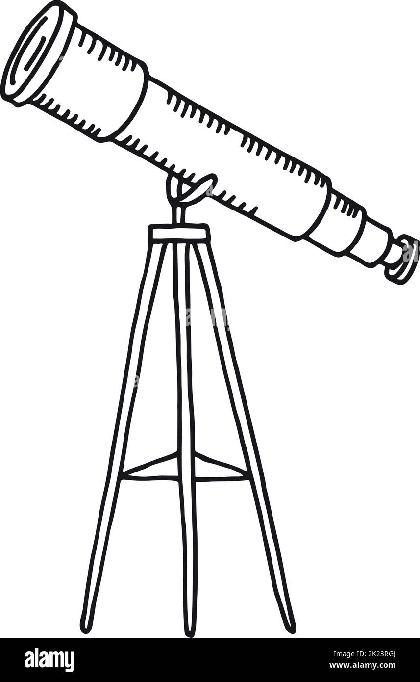 Esquisse du télescope. Dispositif optique d'astronomie. Icône recherche spatiale Illustration de Vecteur