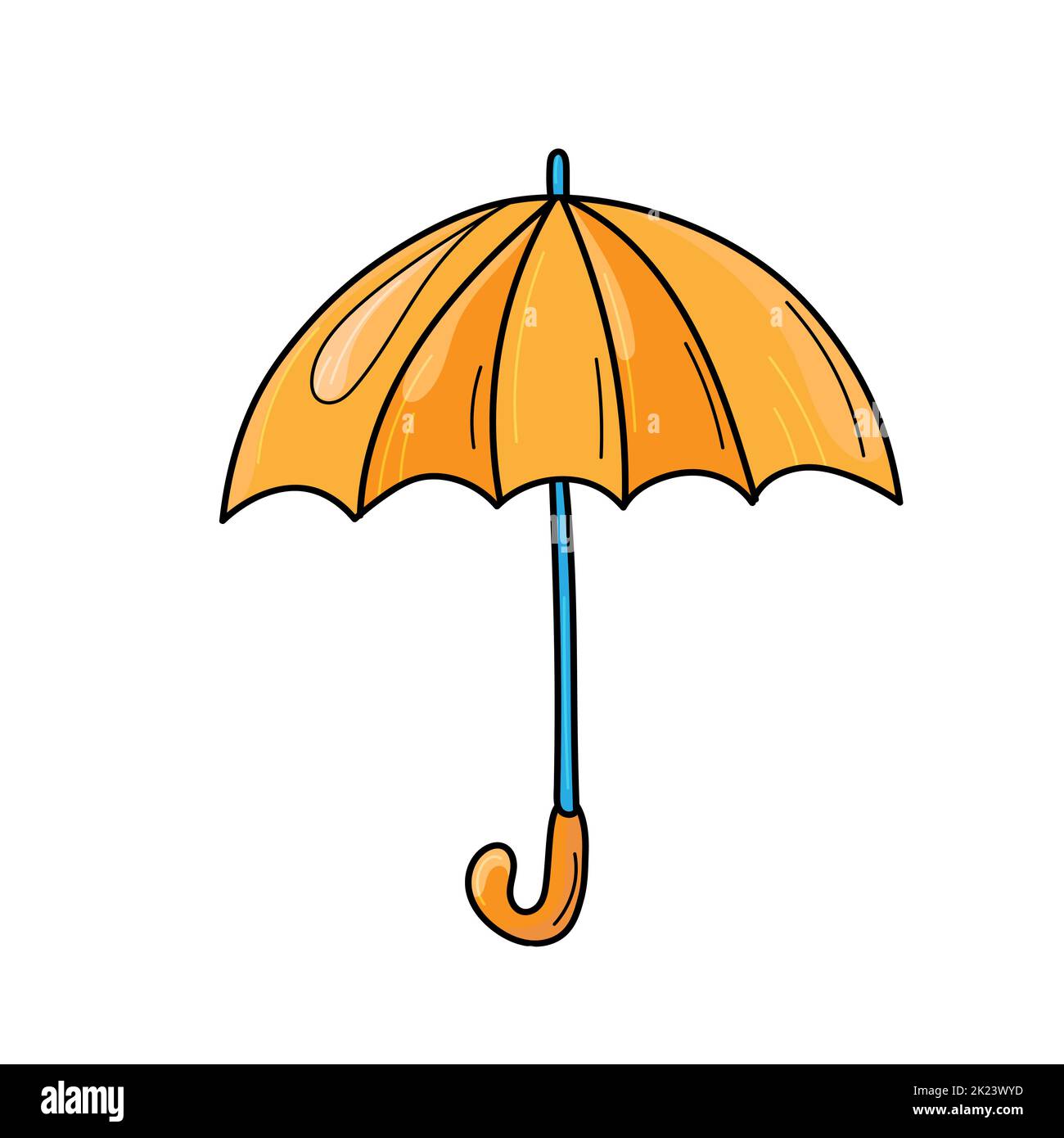 Joli parapluie orange. Illustration vectorielle d'un parapluie ouvert. Parapluie d'automne de style dessin animé. Objet vectoriel. Arrière-plan blanc isolé. Illustration de Vecteur