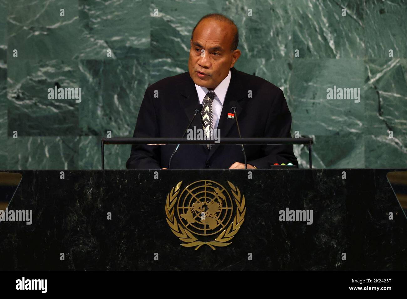 Le Président de Kiribati Taneti Maamau s'adresse à la session de 77th de l'Assemblée générale des Nations Unies au Siège de l'ONU à New York, aux États-Unis, au 22 septembre 2022. REUTERS/Mike Segar Banque D'Images