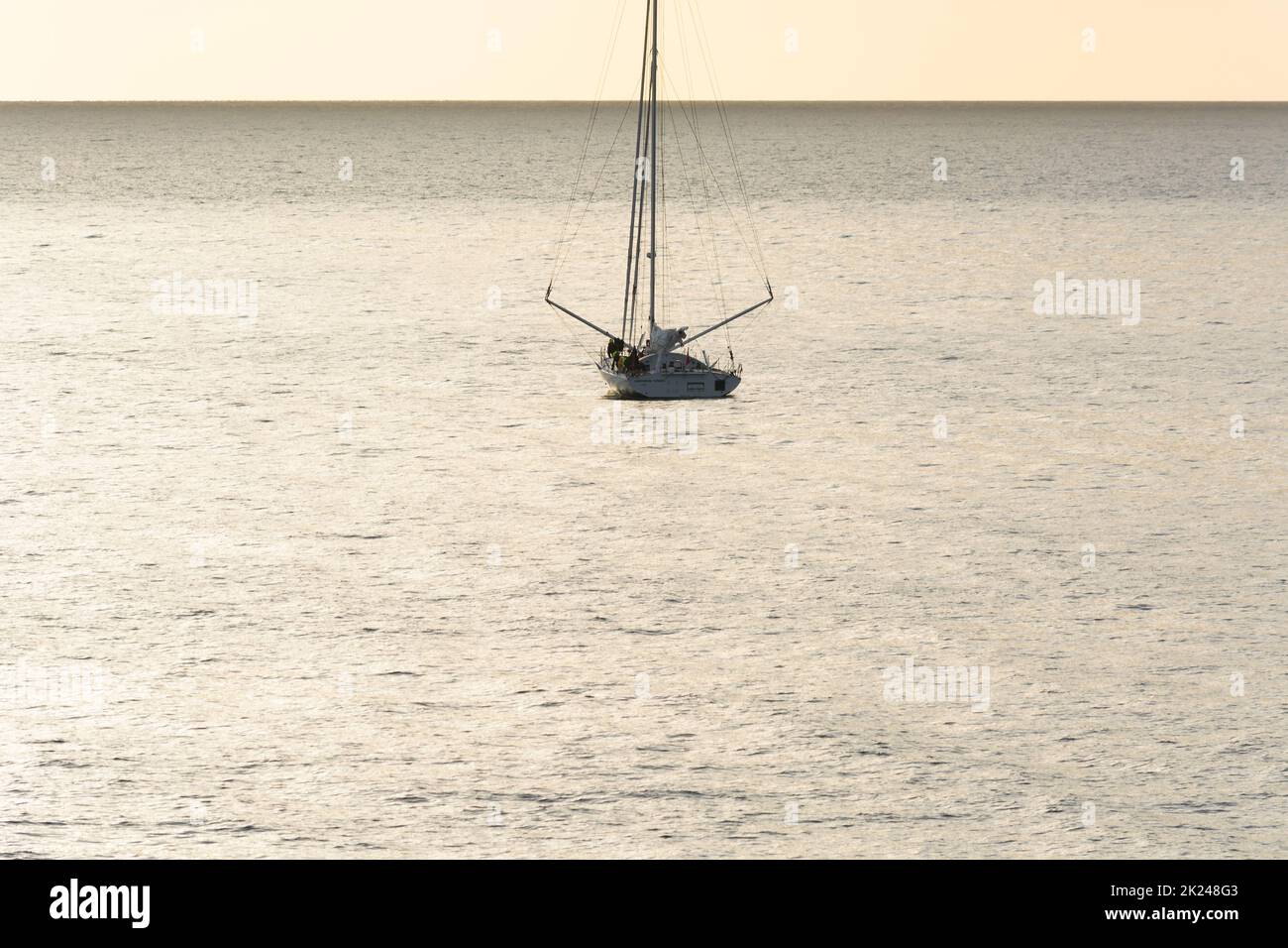 Yacht - Catamaran dans la mer tropicale au coucher du soleil. Thème voile de luxe / voile de voile Banque D'Images