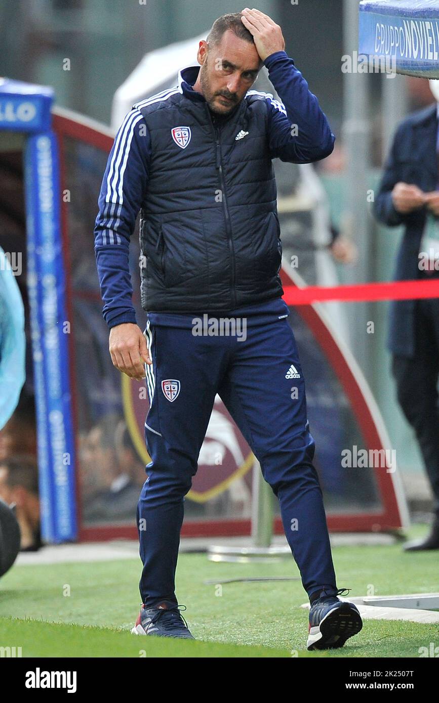 Alessandro Agostini entraîneur de Cagliari, pendant le match de la ligue italienne Seriea entre Salernitana vs Caglairi résultat final, Salernitana 1, CAG Banque D'Images