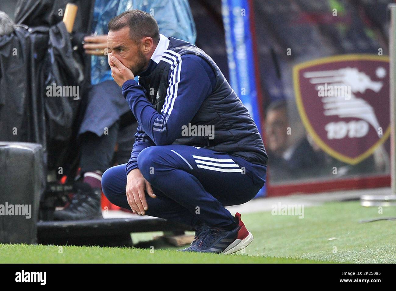 Alessandro Agostini entraîneur de Cagliari, pendant le match de la ligue italienne Seriea entre Salernitana vs Caglairi résultat final, Salernitana 1, CAG Banque D'Images