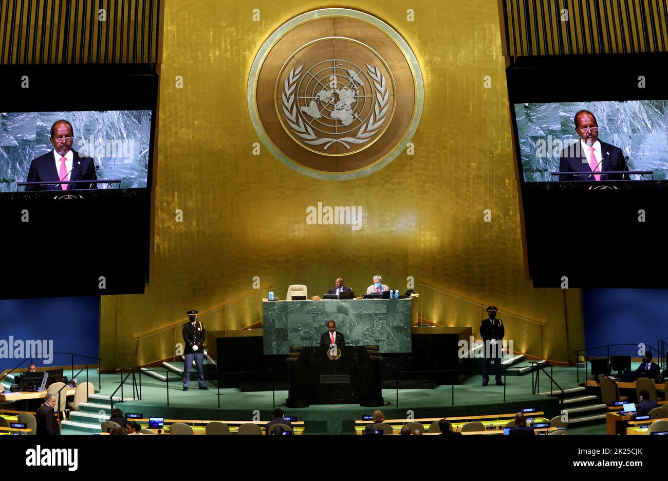 Le Président de la Somalie Hassan Sheikh Mohamud s'adresse à la session de 77th de l'Assemblée générale des Nations Unies au siège de l'ONU à New York, aux États-Unis, au 22 septembre 2022. REUTERS/Mike Segar Banque D'Images