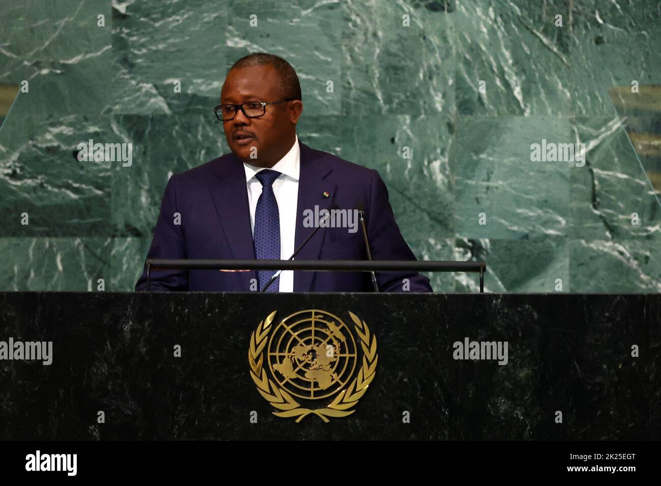 Le Président de la Guinée-Bissau Umaro Sissoco Embalo s'adresse à la session de 77th de l'Assemblée générale des Nations Unies au Siège de l'ONU à New York, aux États-Unis, au 22 septembre 2022. REUTERS/Mike Segar Banque D'Images