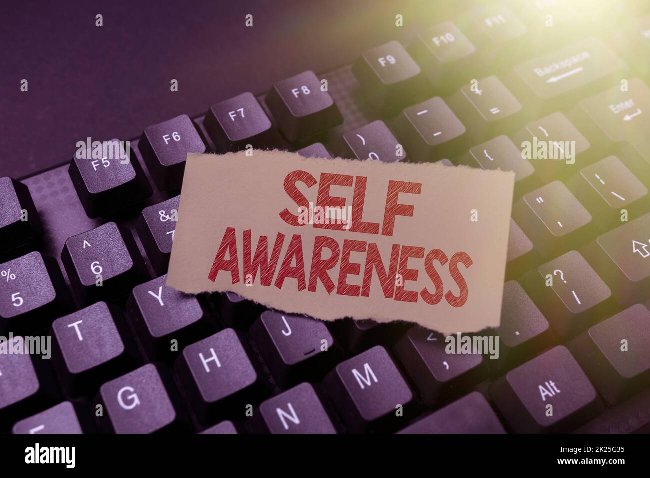 Panneau d'écriture manuelle sensibilisation. Concept d'affaires conscience d'une personne vers une situation ou des événements Résumé dactylographie Nouveau script de film, création d'un discours de motivation en ligne Banque D'Images