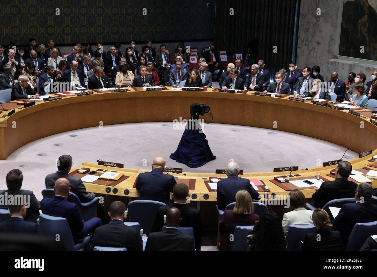 Un point de vue général lors d'une réunion de haut niveau du Conseil de sécurité des Nations Unies sur la situation dans le contexte de l'invasion de l'Ukraine par la Russie, lors de la session de 77th de l'Assemblée générale des Nations Unies au Siège de l'ONU à New York, aux États-Unis, au 22 septembre 2022. REUTERS/Brendan McDermid Banque D'Images