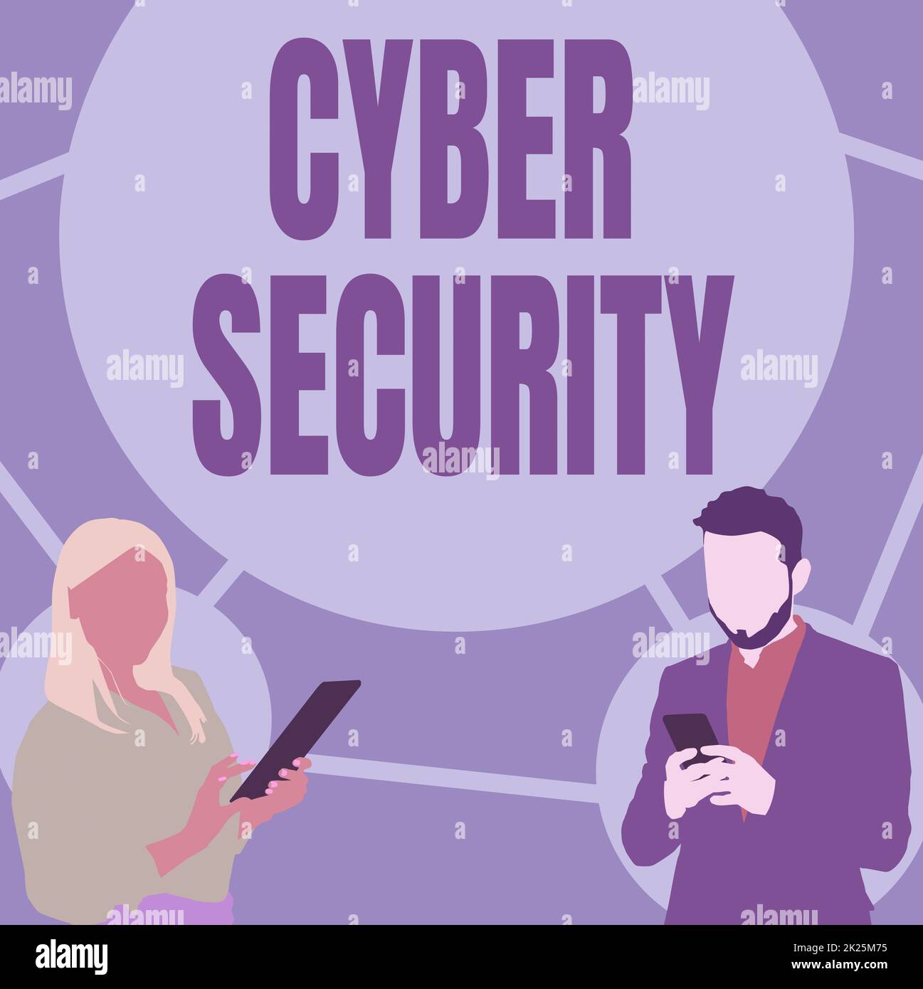 Affiche Cyber Security. Mot écrit sur protéger un système informatique contre les accès non autorisés Illustration des partenaires qui utilisent des smartphones recherche d'idées. Banque D'Images